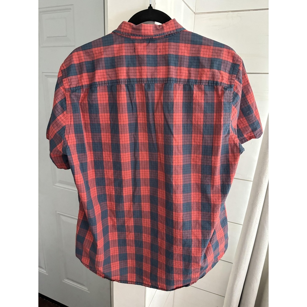 Outerknown Shirt Mens Large Red Blue Plaid Short Sleeve Button Up Organic Cotton - Picture 2 of 6